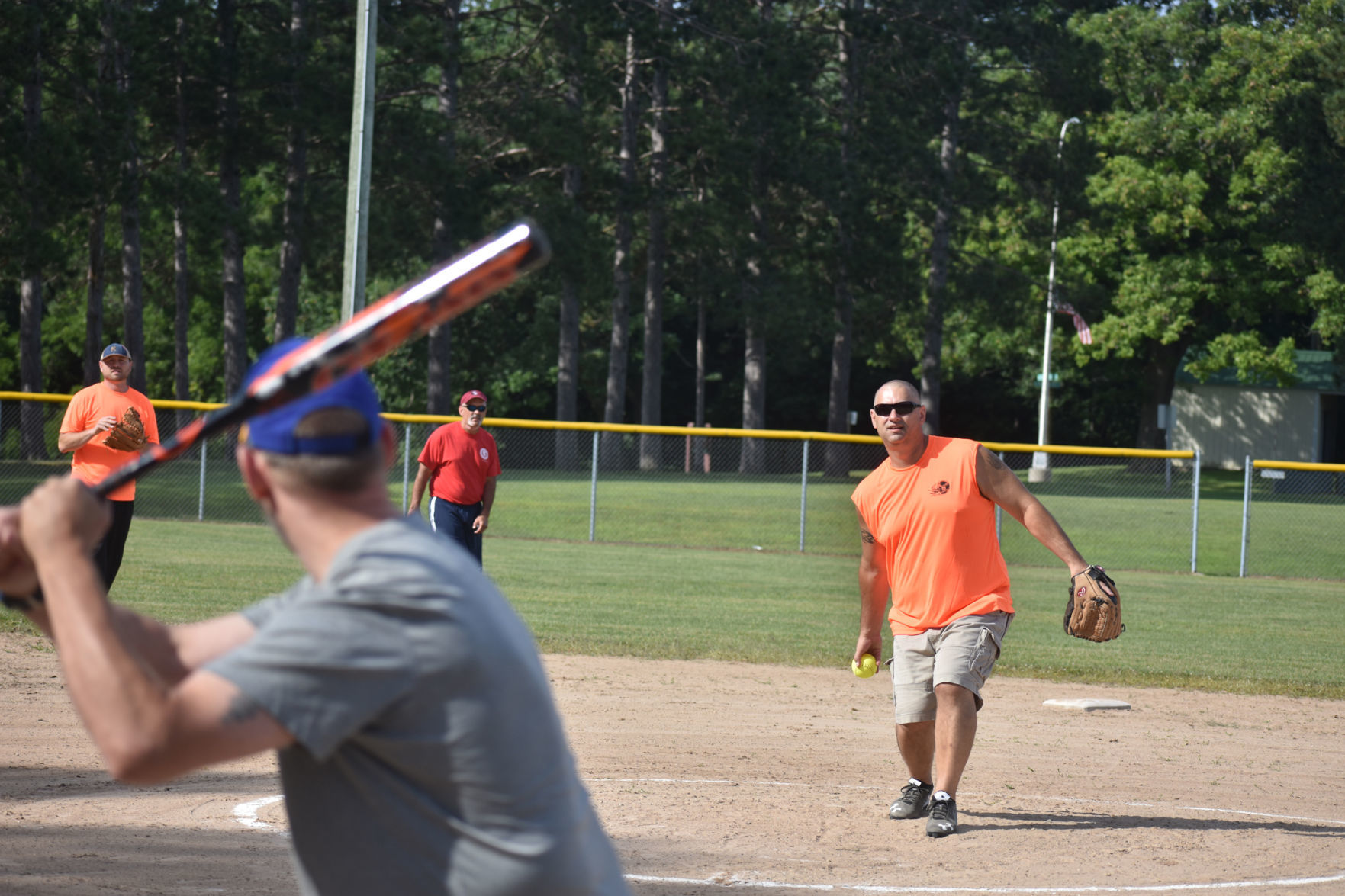 Brian Bonovetz pitches a softball